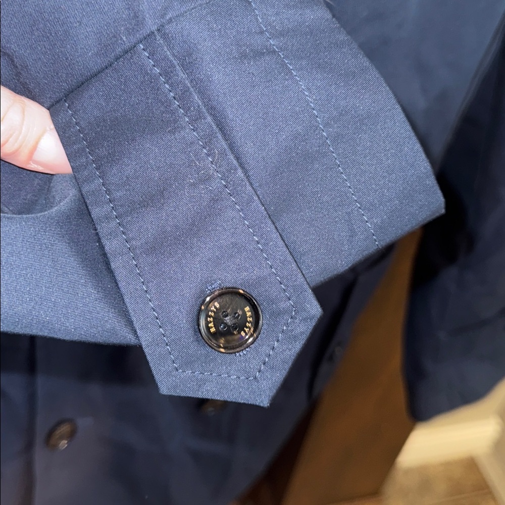Navy blue short trenchcoat preppy classic nautical timeless high quality est S - Picture 11 of 14
